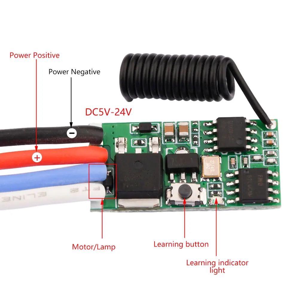 Motor Driver Module - DC 3,7V-24V 433MHz Mini Drahtloser RF-Fernbedienungsschalter-Empfängermodul